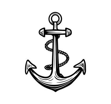 Anchor with rope silhouette. Vector image

