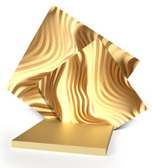 Gold square podium platform with textured figures for product presentation isolated on transparent background render