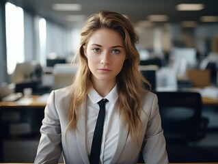 Fototapeta premium Real Emotions at Work: Unposed image showcasing a girl's stress and pressure in an office environment