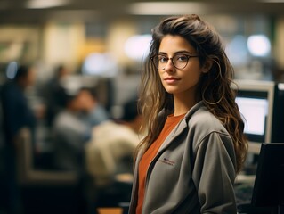 Fototapeta premium Stressed IT Specialist: Authentic Candid Shot of a Girl Working in Tech