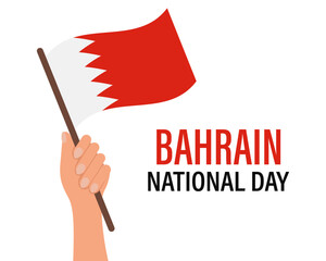 Bahrain Independence Day, Bahrain National Day. Hand holding the flag of Bahrain. Poster, banner, vector