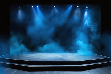 Illuminated stage with scenic lights and smoke