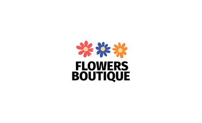 Logotype of flower boutique, hand drawn minimalist eco logo, colourful set of flower icons