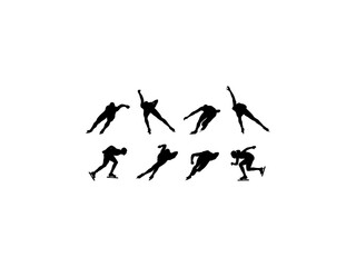 Set of Male Speed Skating athlete Silhouette in various poses isolated on white background