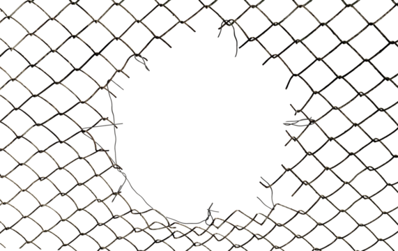 The texture of the metal mesh on a white background. Torn steel, metal mesh with holes