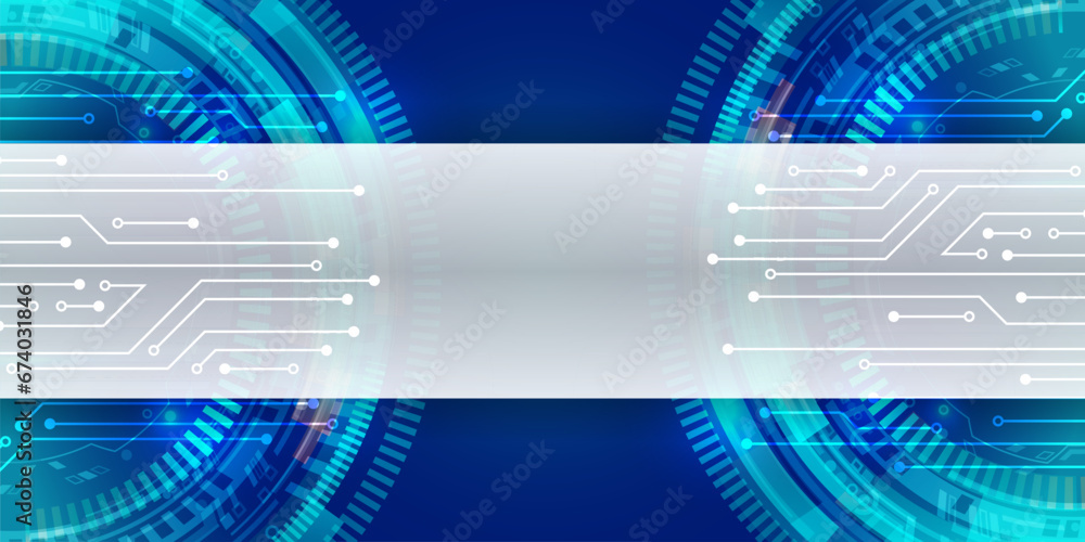 Poster cyber connection on the blue background. hi-tech communication design. electronic vector illustratio