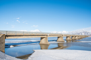 Bridge across river Hornafjardarfljot in Hornafjordur in Iceland