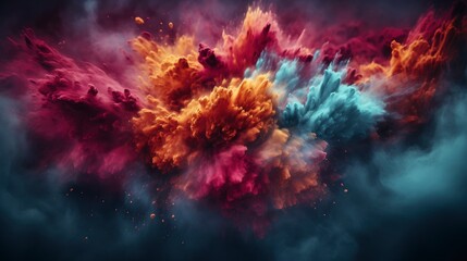 Fototapeta na wymiar Freeze Motion Colored Powder Explosions, Bright Background, Background Hd