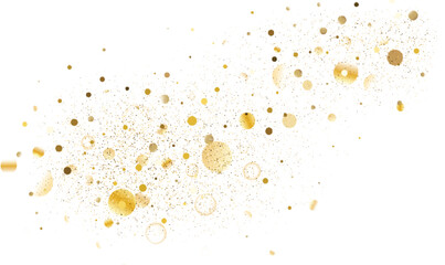 Vector gold sparkles on an isolated transparent background. Atomization of golden dust particles png. Glowing particles png. Gold dust. Light effect - obrazy, fototapety, plakaty