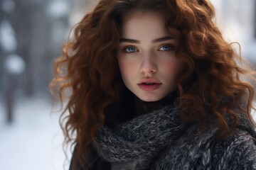 Fototapeta premium portrait of a woman in winter clothes