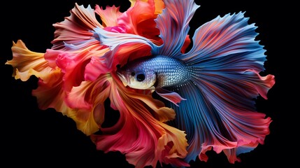 Fototapeta na wymiar Colorful floral fighting betta fish isolated, copy space, 16:9