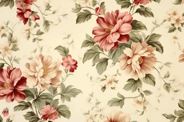 Tuinposter Beige wallpaper with a flower pattern - generative ai © BrandwayArt