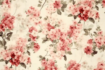 Beige wallpaper with a flower pattern - generative ai