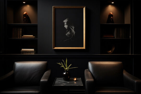 Dark Academia Interior Design Photography  | Photo Frame Mock-Up | Office, Livingroom Library  | 1 Frame