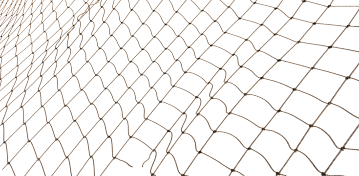 Fishing net on a white background. Rope. Football or tennis net