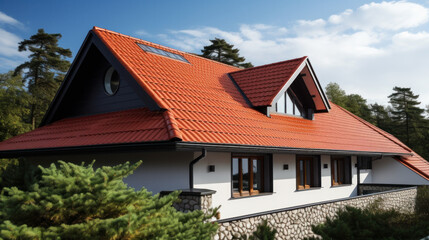 Fototapeta na wymiar New roof, in sandwich panel similar to the tile, more beautiful and insulated