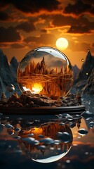 sunset in the water. Art surrealism.