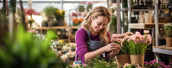 A detail of the young florist at the work. generative ai
