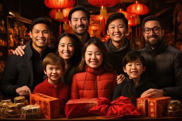Family celebrates Chinese New Year - obrazy, fototapety, plakaty