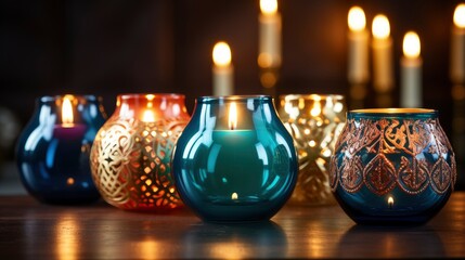Close Six Diwali Candles Copy Space, Bright Background, Background Hd