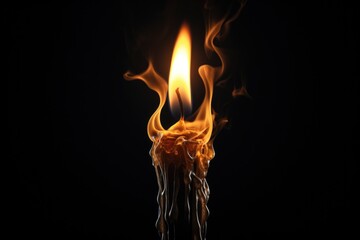 A lit candle with flames on a black background. Suitable for adding warmth and ambiance to any project.
