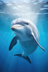 A picture of a dolphin swimming gracefully under the water in the ocean. This image can be used to depict the beauty and elegance of marine life.