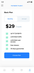Basic, Business, Expert and Monthly Payment Plan and Services Plans Screens App UI Kit Template