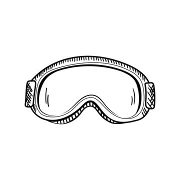 Ski goggle vector icon in doodle style. Symbol pigskin in simple design. Cartoon object hand drawn isolated on white background.