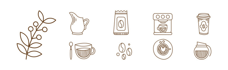 Coffee Brewing Line Element and Object Vector Set