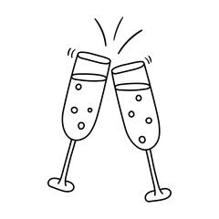 Champagne glass vector icon in doodle style. Symbol in simple design. Cartoon object hand drawn isolated on white background.