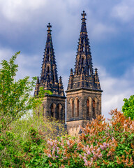 Basilica of St. Peter and St. Paul in Vysehrad (Upper Castle) towers, Prague, Czech Republic