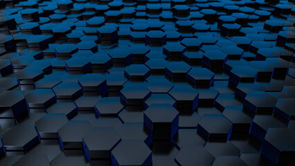 Abstract Hexagonal Blue - Black Background. 3d Rendering