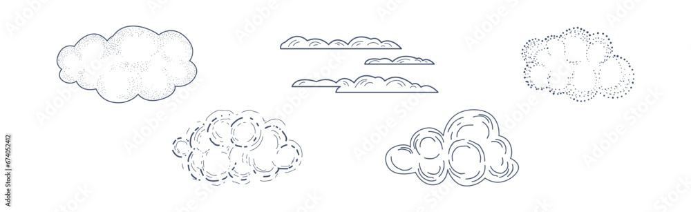 Aufkleber linear fluffy cloud scudding the sky vector set