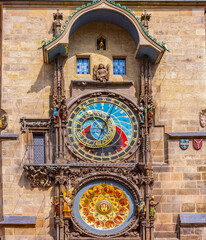 Prague astronomical clock (Orloj) on City Hall tower, Czech Republic