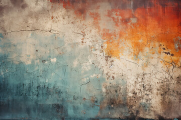 A rustic blend of blue and orange textures. Aged wall shows signs of weathering and time.
