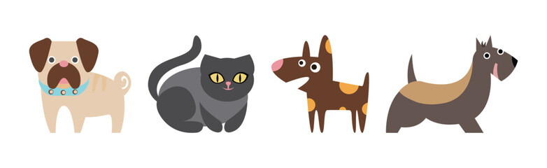 Cute Dog and Cat Breed as Domestic Pet Vector Set