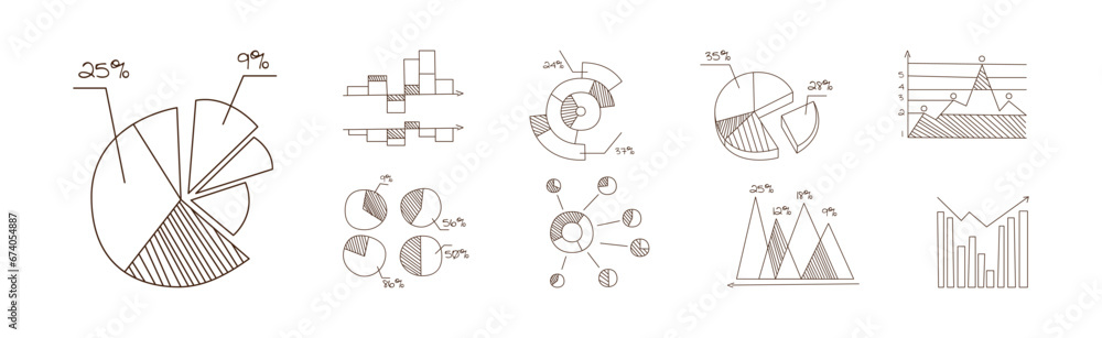 Poster line chart, graph and diagram for data analysis vector set