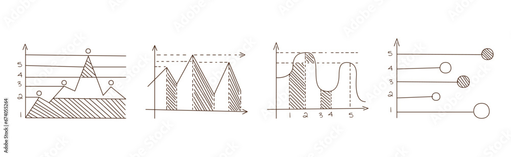 Poster line chart, graph and diagram for data analysis vector set