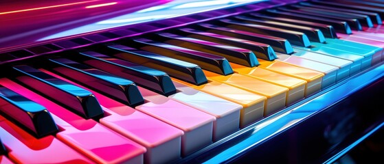 illustration of a piano keyboard illuminated by vibrant lights
