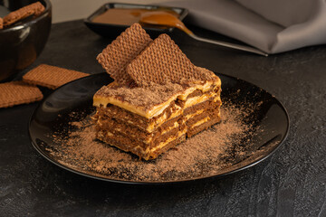 Chocotorta typical dessert from Argentina. Made with dulce de leche mixed with cream and chocolate...