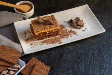 Chocotorta typical dessert from Argentina. Made with dulce de leche mixed with cream and chocolate cookies.