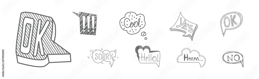 Aufkleber sketch speech bubble with cool text vector set