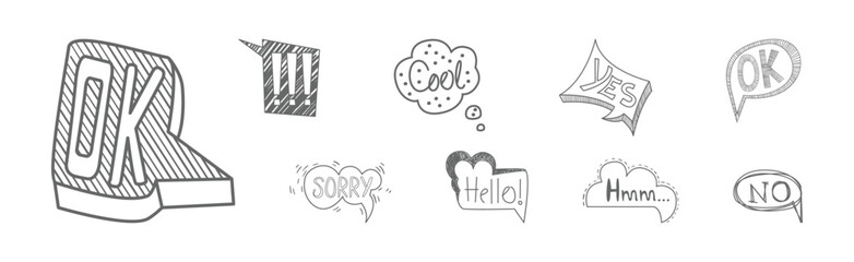 Sketch Speech Bubble with Cool Text Vector Set