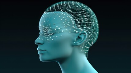 android robot in profile, black background