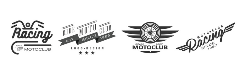 Racing Club and Motorcycle Ride Logo and Emblem Vector Set - obrazy, fototapety, plakaty