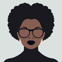 Femme Puissante, confiante, calme et indépendante. Un portrait d'une femme afro-américaine fictionnelle, lunettes - obrazy, fototapety, plakaty