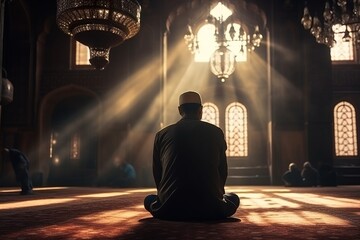 muslim man praying in solitude in mosque