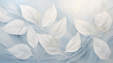 White leaves background, subtle bright nature leaf wedding texture - obrazy, fototapety, plakaty
