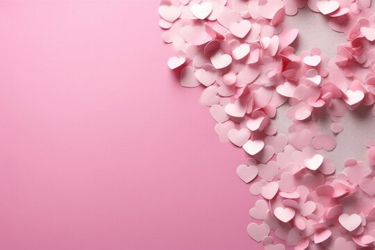 Romantic craft with pink heart-filled background and space for design. Generative AI