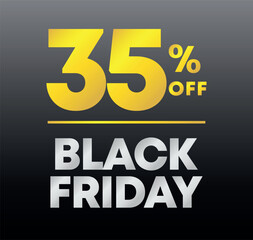 35% off. Special offer Black Friday sticker. Tag thirty five percent off price, value. Advertising for sales, promo, discount, shop. Campaign for retail, store. Vector, icon